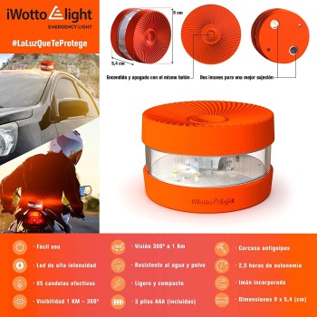Luz de emergencia iWOTTO y linterna frontal para vehículo con homologación DGT