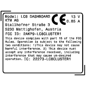 Adhesivo del certificado radioeléctrico KTM - 60714089000